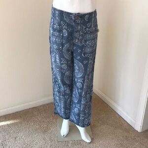 NWT! FREE PEOPLE Size 29 blue printed cotton and linen blend pants